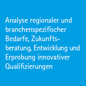 Analyse regionaler und branchenspezifischer Bedarfe, Zukunftsberatung, Entwicklung und Erprobung innovativer Qualifizierungen